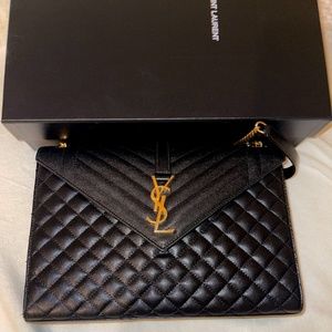 SAINT LAURENT Large Leather Envelope Shoulder Bag